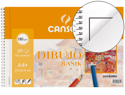 Bloc dibujo Canson Basik espiral A4+ 20h perforadas 130g/m² con recuadro y 2 taladros